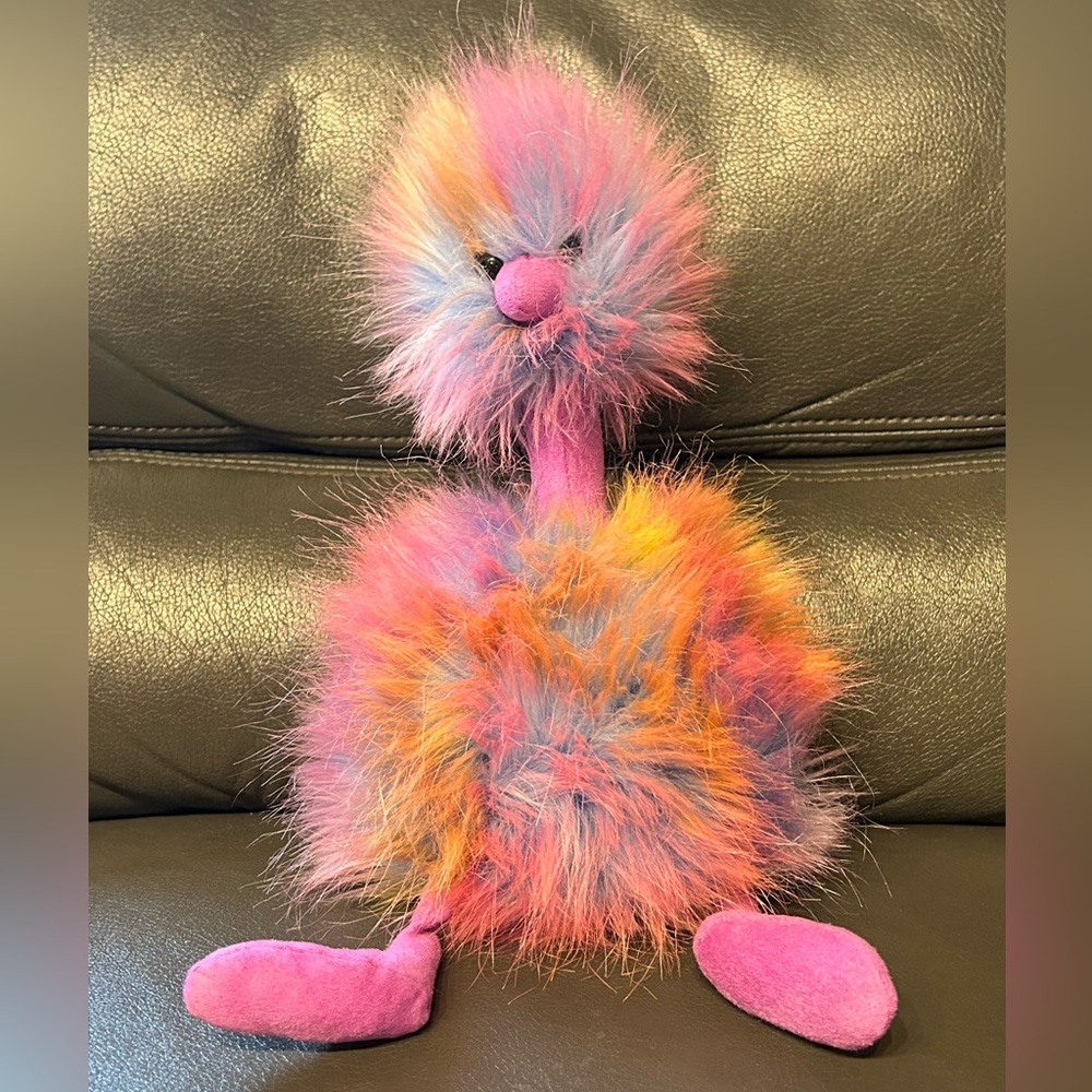 Jellycat Rainbow Purple Blue Orange Ostrich Plush 11"
